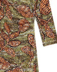 Side Slit 3/4 Sleeve Midi Dress - Mosaic Leaves - Final Sale!