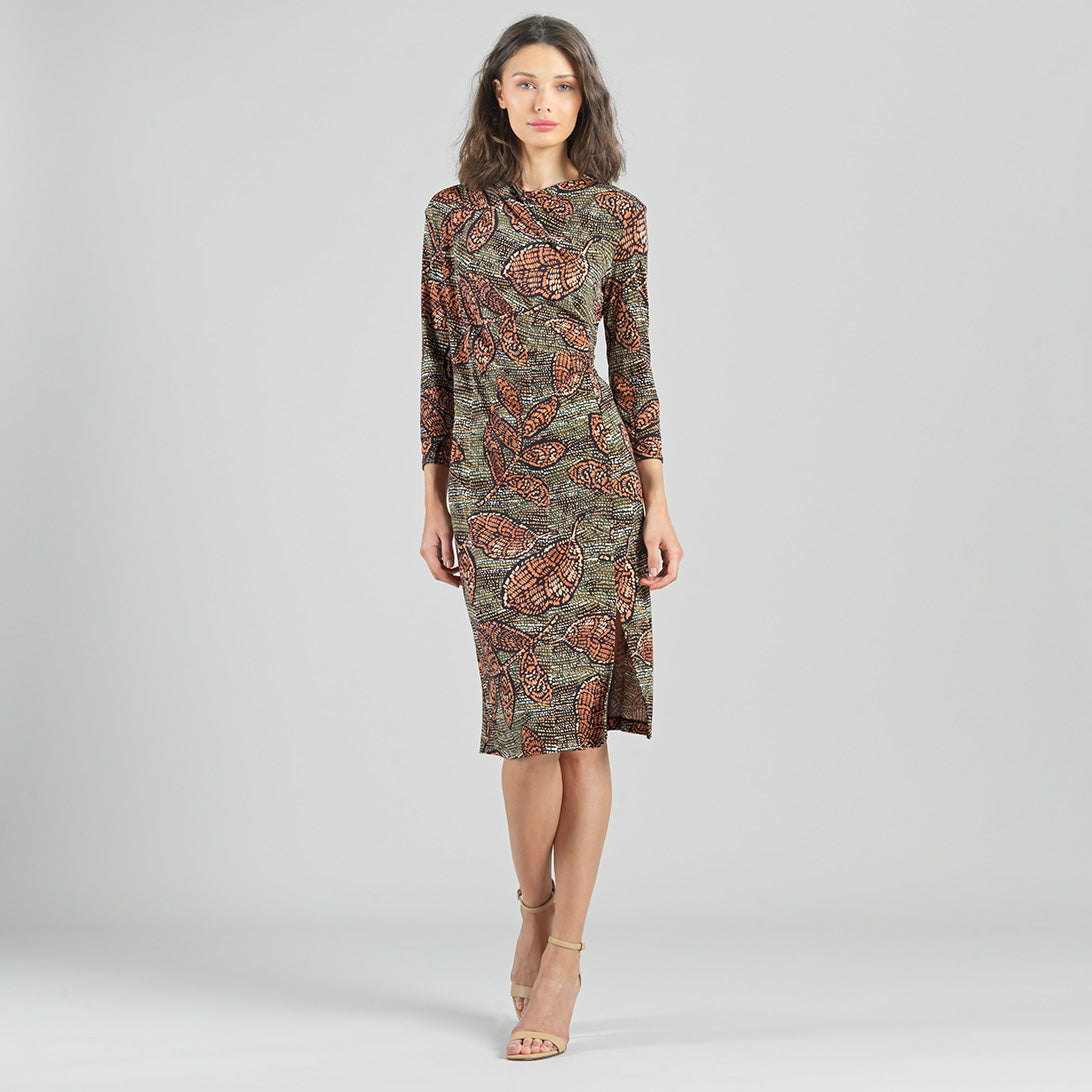 Womens 3/4 Sleeve Midi Dress Mosaic Leaves Print Womens 3/4 Sleeve Midi Dress Mosaic Leaves Print