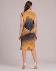 Side Slit Midi Dress - Tan Watercolor - Final Sale