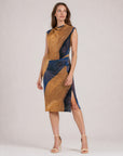 Side Slit Midi Dress - Tan Watercolor - Final Sale