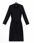 Lightweight Ponte - Tie Waist Pocket Midi Dress - Black - Final Sale!