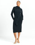 Chunky Ribbed - Tie Waist Pocket Midi Sweater Dress - Black - Final Sale!