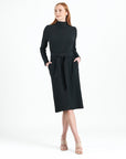 Chunky Ribbed - Tie Waist Pocket Midi Sweater Dress - Black - Final Sale!