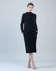 Chunky Ribbed - Tie Waist Pocket Midi Sweater Dress - Black - Final Sale!