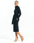 Chunky Ribbed - Tie Waist Pocket Midi Sweater Dress - Black - Final Sale!