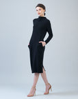 Chunky Ribbed - Tie Waist Pocket Midi Sweater Dress - Black - Final Sale!