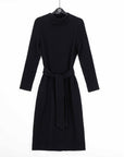 Chunky Ribbed - Tie Waist Pocket Midi Sweater Dress - Black - Final Sale!
