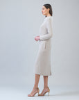 Chunky Ribbed - Tie Waist Pocket Midi Sweater Dress - Sand - Final Sale!