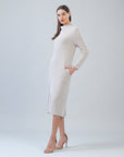 Chunky Ribbed - Tie Waist Pocket Midi Sweater Dress - Sand - Final Sale!