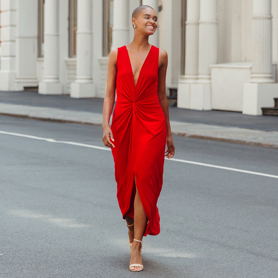 Womens Red Center Slit Maxi Dress 1X Womens Red Center Slit Maxi Dress 1X