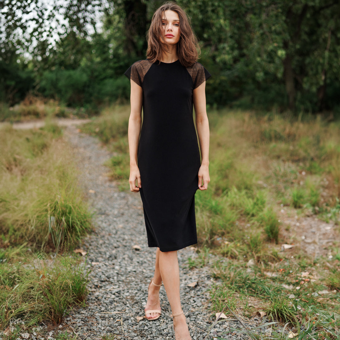 knee length dresses for ladies The Rib-Knit Cap-Sleeve Midi Dress main image 0