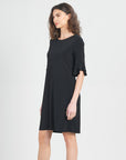 Tulip Cuff Back Tie Dress - Black