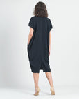 Soft Textured Rayon - Empire Waist Caftan Pocket Dress - Black