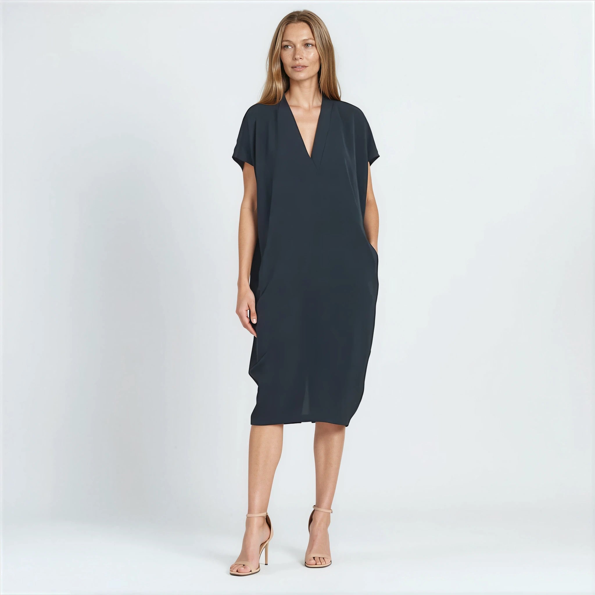 Textured Rayon - Caftan Pocket Dress - Black - Final Sale – Clara