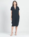 Soft Textured Rayon - Empire Waist Caftan Pocket Dress - Black