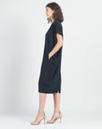 Soft Textured Rayon - Empire Waist Caftan Pocket Dress - Black