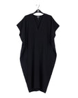 Soft Textured Rayon - Empire Waist Caftan Pocket Dress - Black