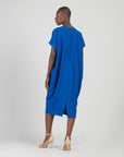 Soft Textured Rayon - Empire Waist Caftan Pocket Dress - Cobalt