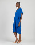 Soft Textured Rayon - Empire Waist Caftan Pocket Dress - Cobalt