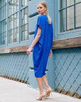 Soft Textured Rayon - Empire Waist Caftan Pocket Dress - Cobalt