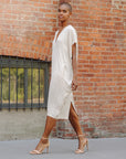 Soft Textured Rayon - Empire Waist Caftan Pocket Dress - Ivory - Final Sale!
