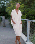 Soft Textured Rayon - Empire Waist Caftan Pocket Dress - Ivory - Final Sale!