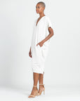 Soft Textured Rayon - Empire Waist Caftan Pocket Dress - Ivory