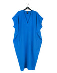 Soft Textured Rayon - Empire Waist Caftan Pocket Dress - Cobalt