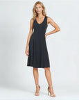 Sleeveless V-Neck Flared Dress - Black