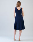 Sleeveless V-Neck Flared Dress - Navy