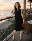 V-Neck Tie Midi Dress - Black