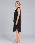 V-Neck Tie Midi Dress - Black