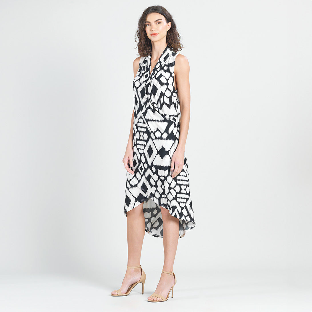 Crinkle Pleat Knit - Crossover Tulip Hem Dress - Aztec