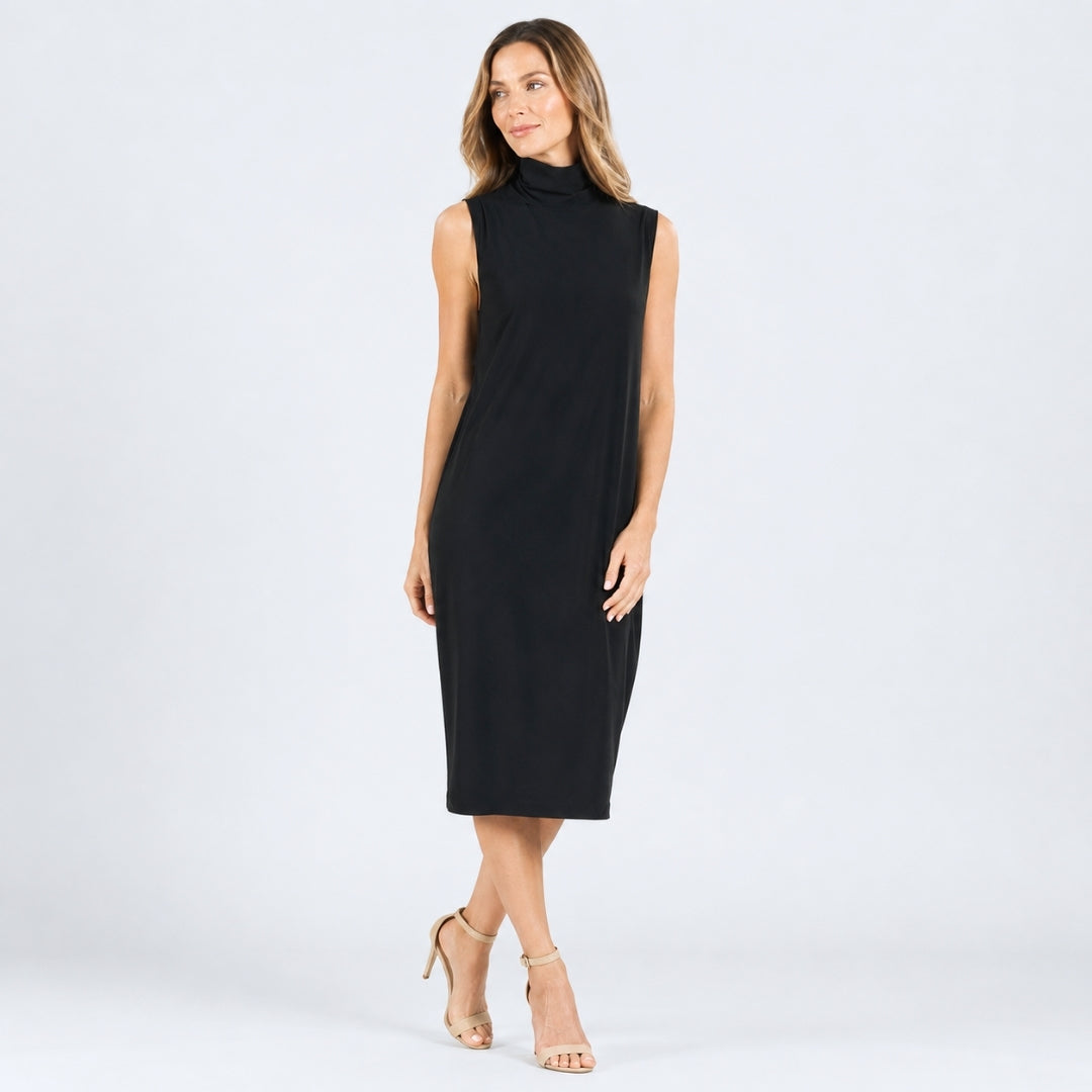 Womens Mock Neck Midi Dress Black