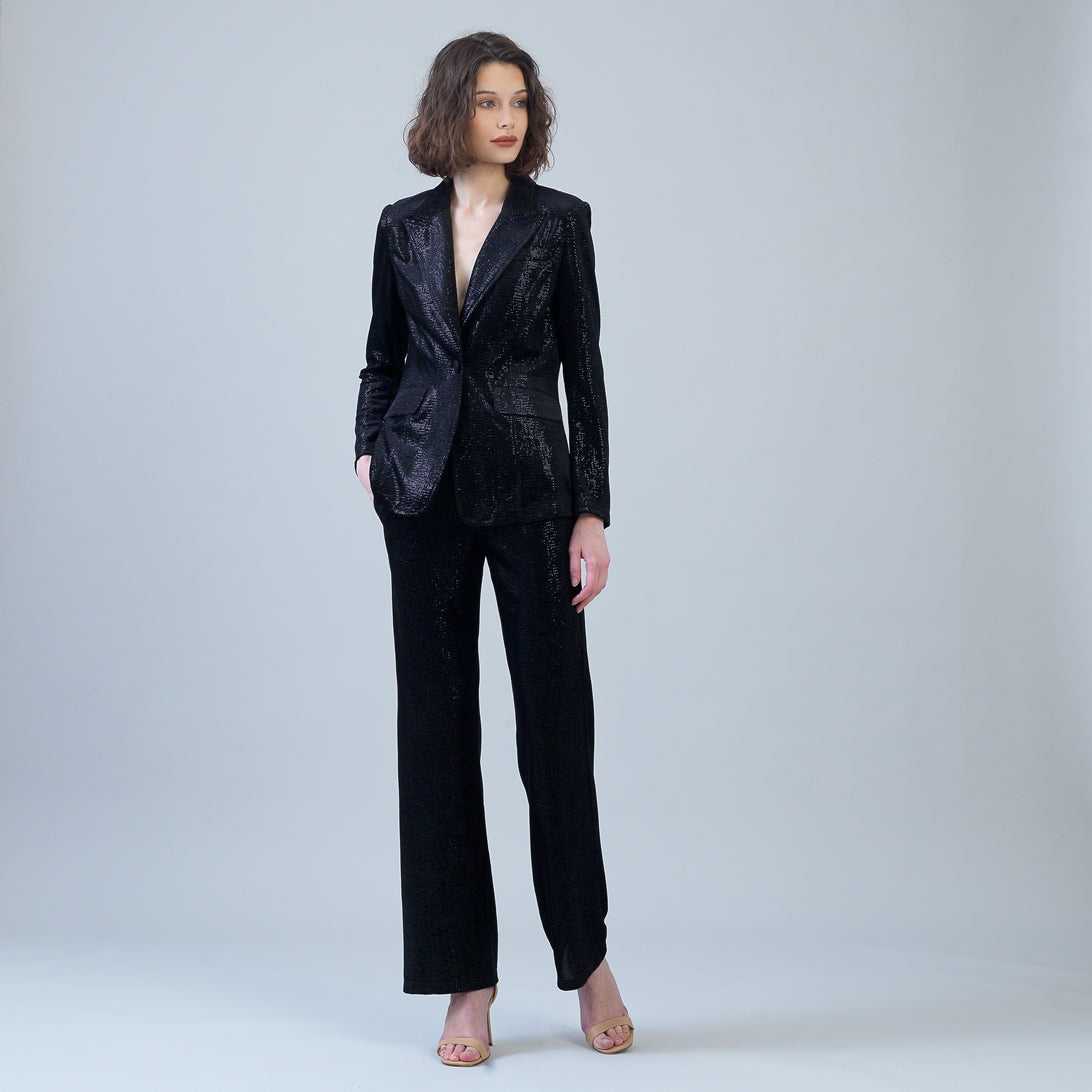 Velvet Shimmer - Signature Pocket Blazer - Black – Clara Sunwoo