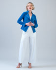 Rayon-Ponte Knit - Pleated Wide Leg Pocket Pant - White
