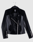 Vinyl + Liquid Leather™ Panel Zip Cuff Pocket Jacket - Black - Final Sale
