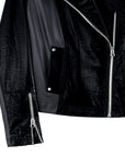 Vinyl + Liquid Leather™ Panel Zip Cuff Pocket Jacket - Black - Final Sale
