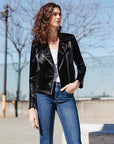 Vinyl + Liquid Leather™ Panel Zip Cuff Pocket Jacket - Black - Final Sale