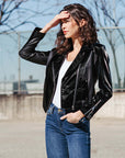 Vinyl + Liquid Leather™ Panel Zip Cuff Pocket Jacket - Black - Final Sale