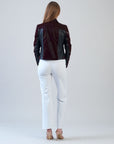 Vinyl + Liquid Leather™ Panel Zip Cuff Pocket Jacket - Mulberry - Final Sale