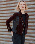 Vinyl + Liquid Leather™ Panel Zip Cuff Pocket Jacket - Mulberry - Final Sale