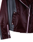 Vinyl + Liquid Leather™ Panel Zip Cuff Pocket Jacket - Mulberry - Final Sale