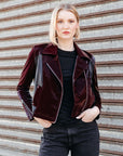 Vinyl + Liquid Leather™ Panel Zip Cuff Pocket Jacket - Mulberry - Final Sale