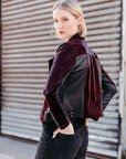 Vinyl + Liquid Leather™ Panel Zip Cuff Pocket Jacket - Mulberry - Final Sale - Clara Sunwoo