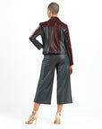 Vinyl + Liquid Leather™ Panel Zip Cuff Pocket Jacket - Mulberry - Final Sale