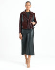 Vinyl + Liquid Leather™ Panel Zip Cuff Pocket Jacket - Mulberry - Final Sale