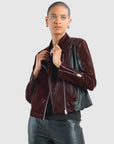 Vinyl + Liquid Leather™ Panel Zip Cuff Pocket Jacket - Mulberry - Final Sale
