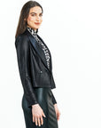 Liquid Leather™ Cropped Tuxedo Blazer - Black