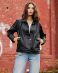 Liquid Leather™ Sheen Button Closure Pocket Jacket - Black - Limited Sizes!